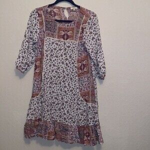 KORI paisley dress boho floral fairy hippie S lagen peasant prairie midi